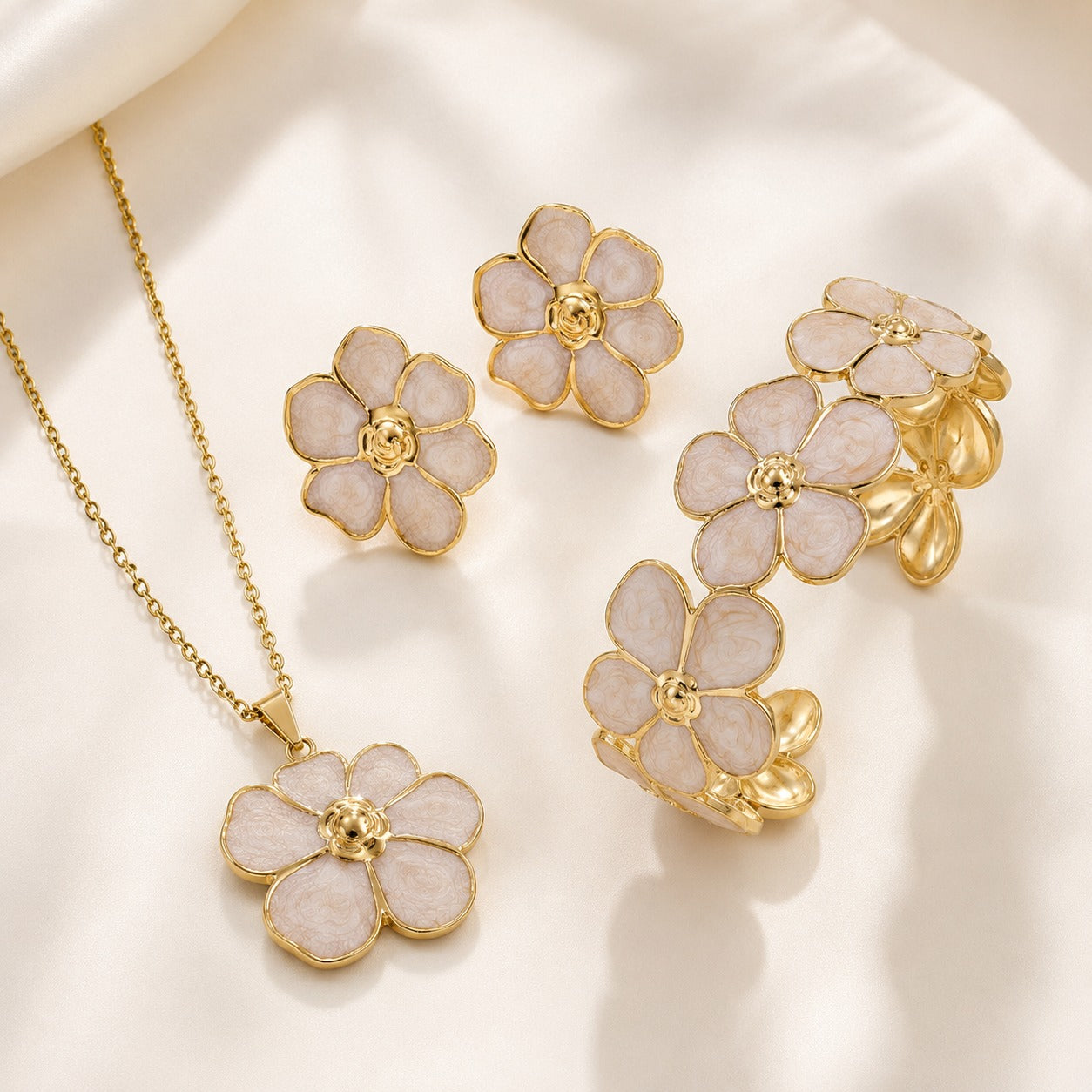 Set Flores de Primavera (cadena+pulsera+aretes)