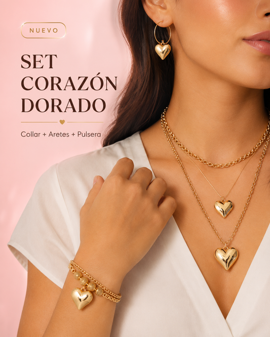 Set Trío Corazón (cadena + puls + aret)