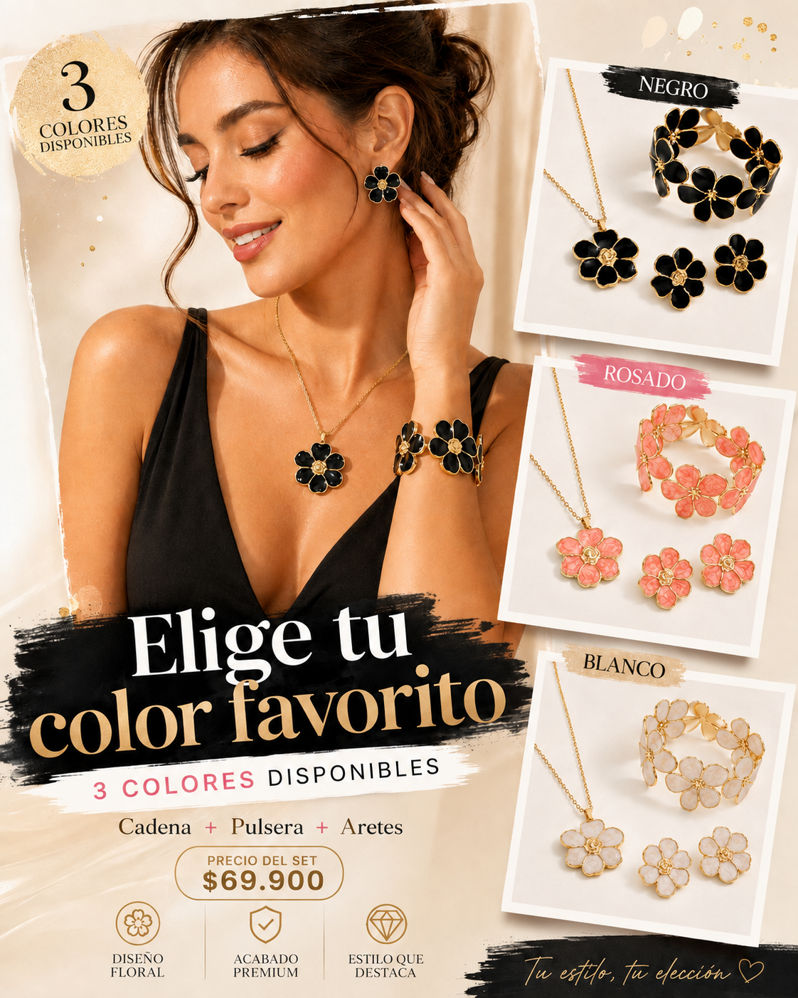 Set Flores de Primavera (cadena+pulsera+aretes)